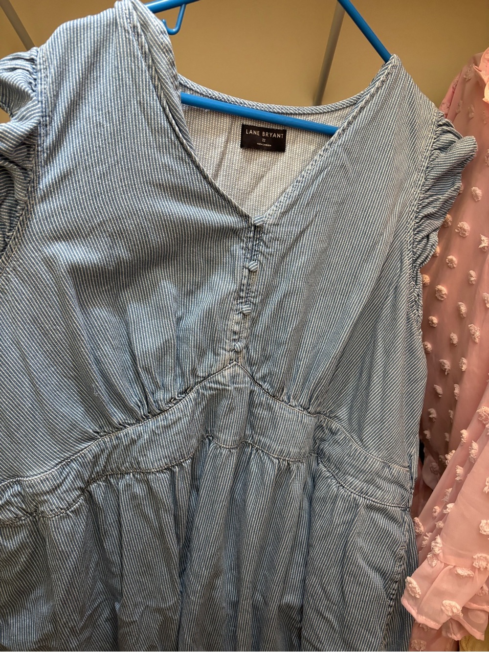 Lane Bryant Light Blue Pinstripe V-Neck dress